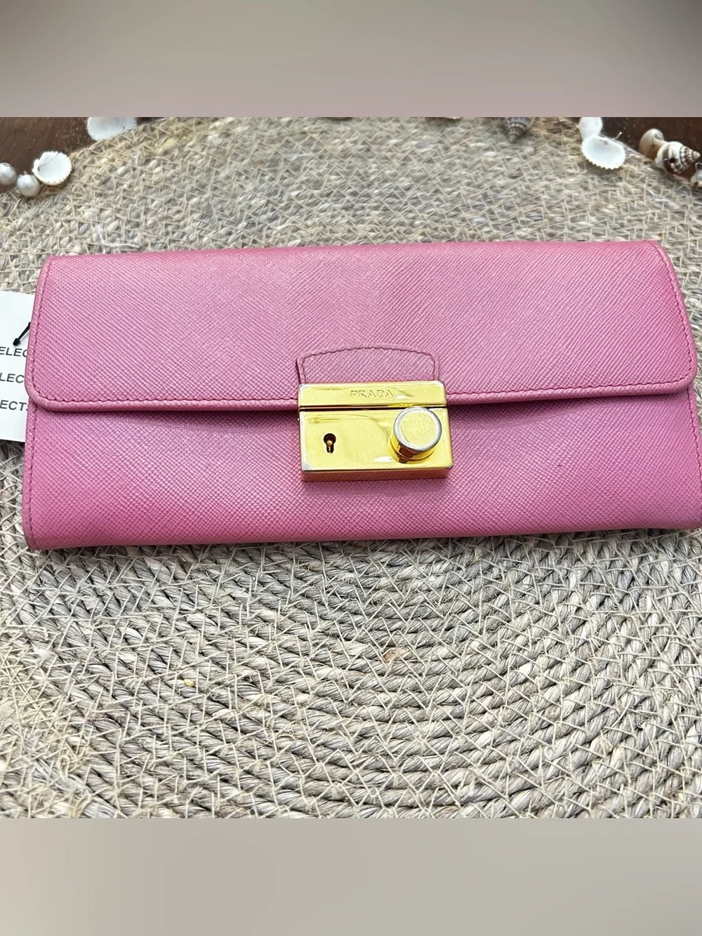 Prada Pink Saffiano Leather Wallet with Gold Lock